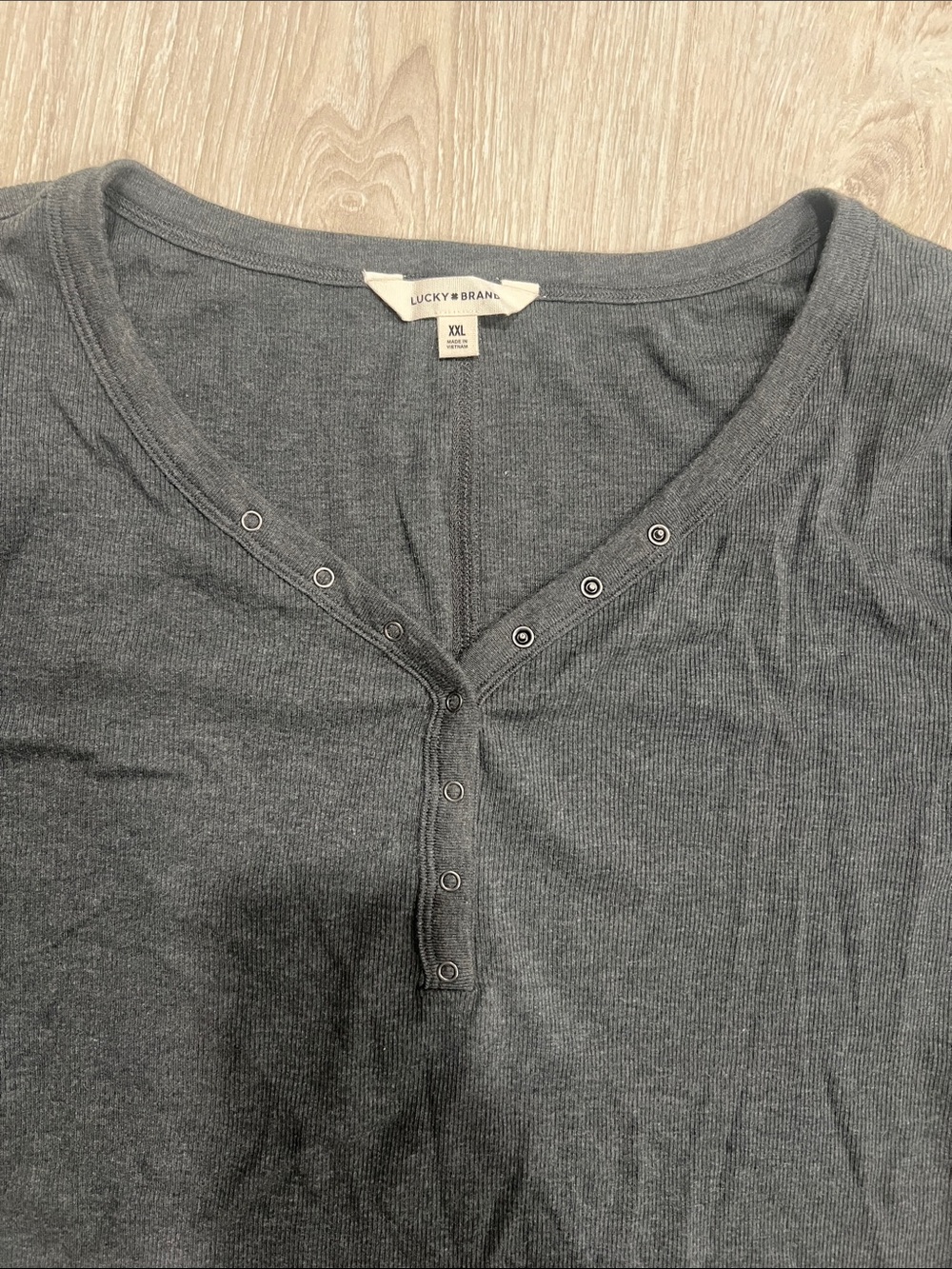 Long Sleeve Henley Top in Charcoal - Picture 2 of 2